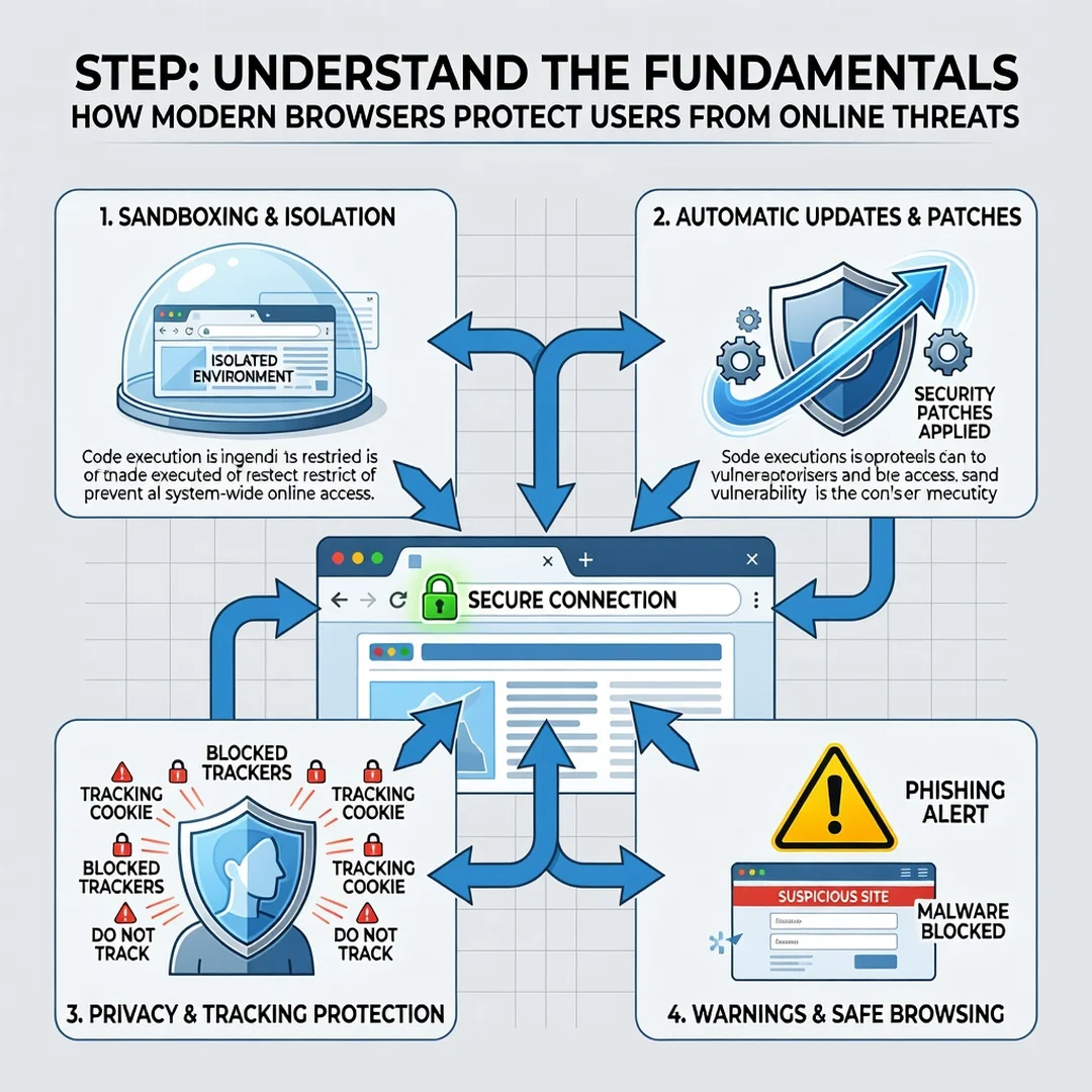 Step 1: Illustration for step: Understand the fundamentals related to How Modern Browsers Protect Users From