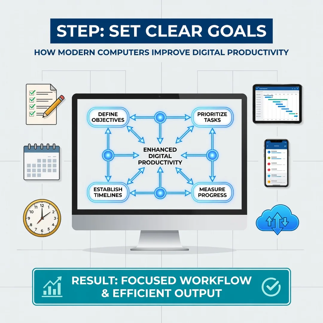 Step 3: Illustration for step: Set clear goals related to How Modern Computers Improve Digital Productivity,