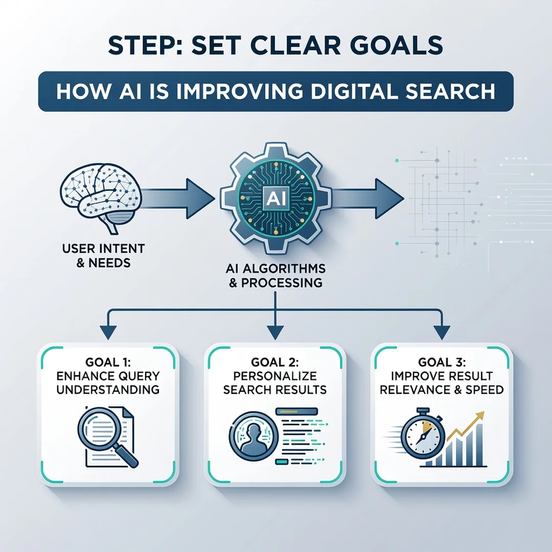 Step 3: Illustration for step: Set clear goals related to How AI Is Improving Digital Search, professional e
