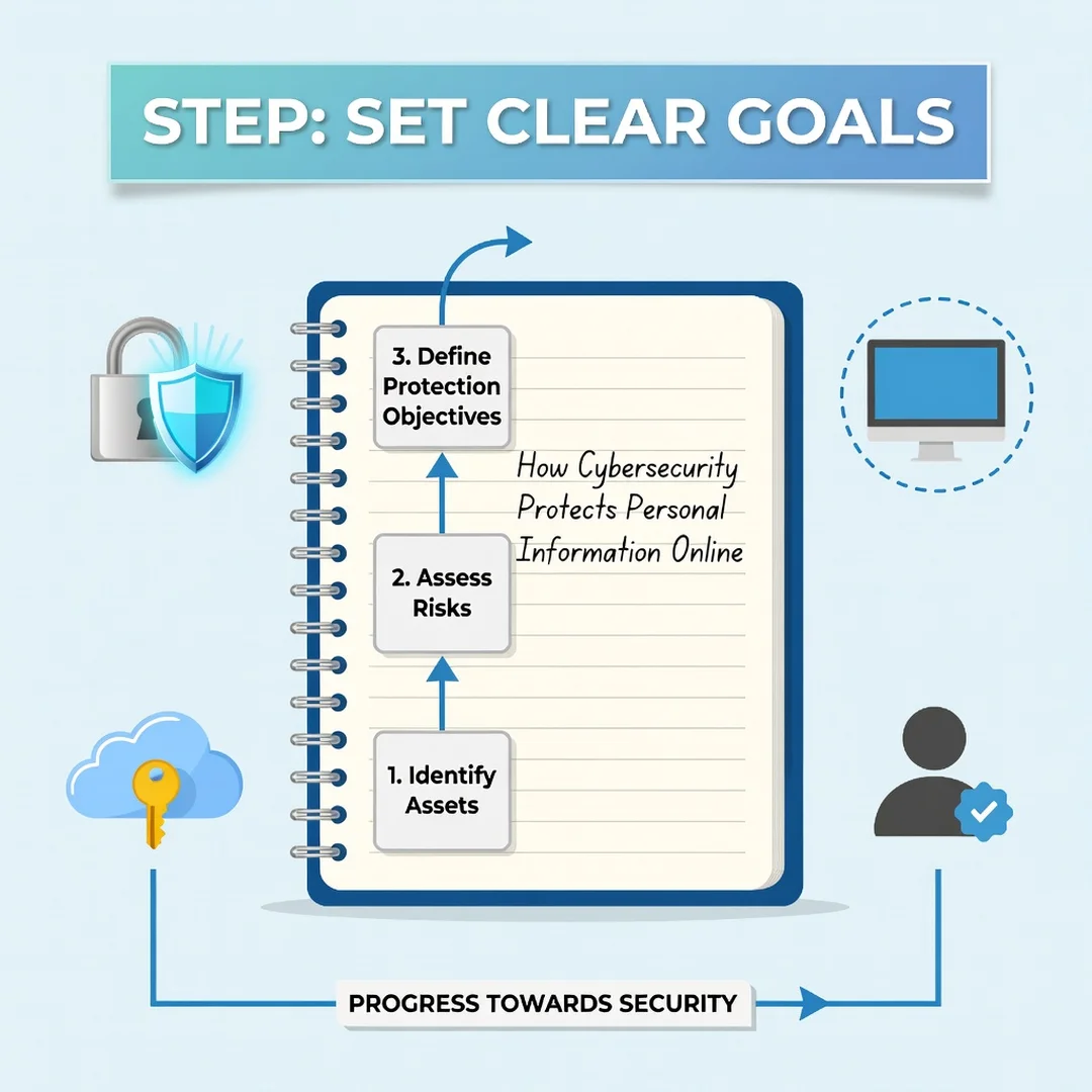 Step 3: Illustration for step: Set clear goals related to How Cybersecurity Protects Personal Information On