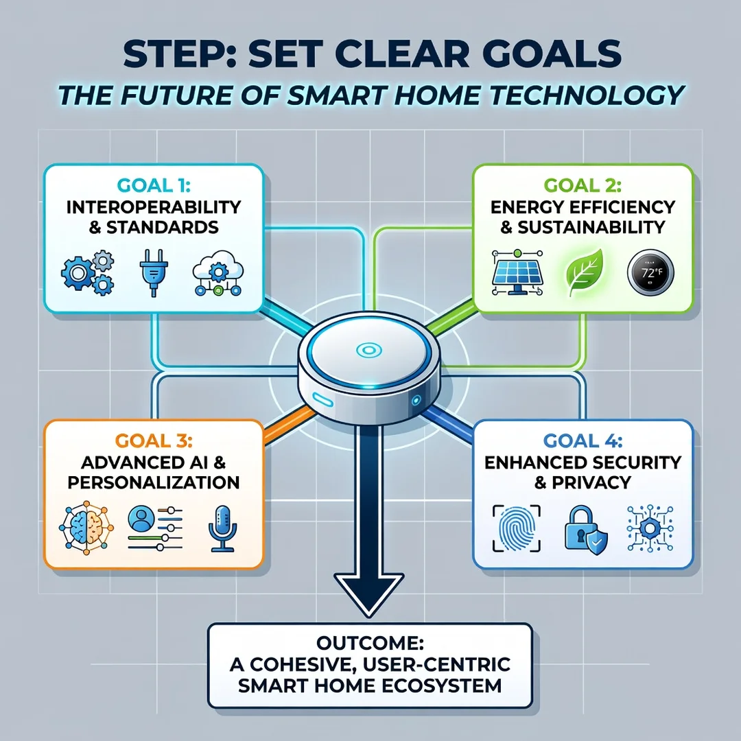 Step 3: Illustration for step: Set clear goals related to The Future of Smart Home Technology, professional