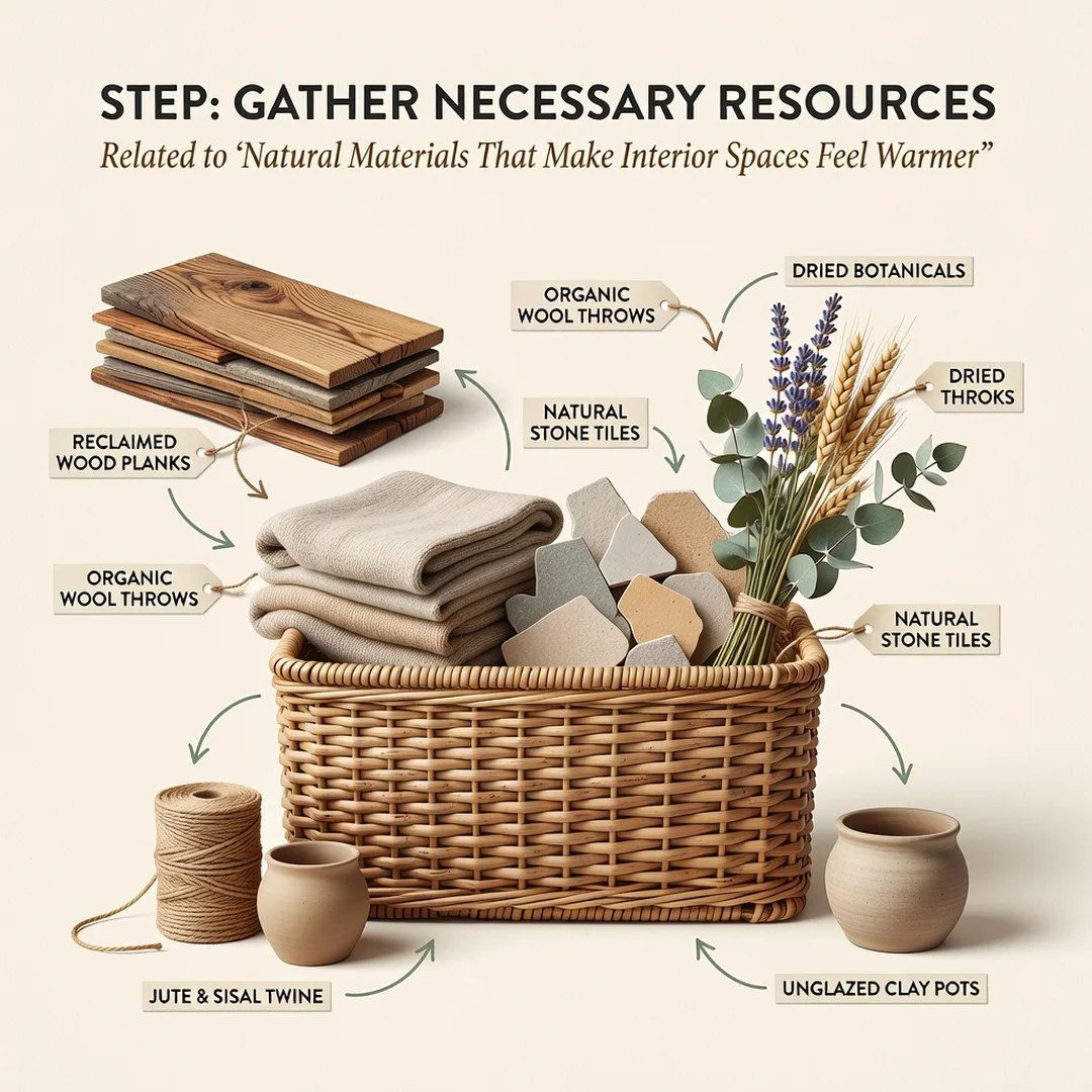Step 4: Illustration for step: Gather necessary resources related to Natural Materials That Make Interior Sp